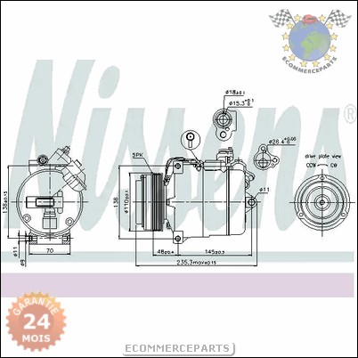 Compresseur Clim Climatisation Nissens BMW 5 E39 530 528 525 523 520 M5