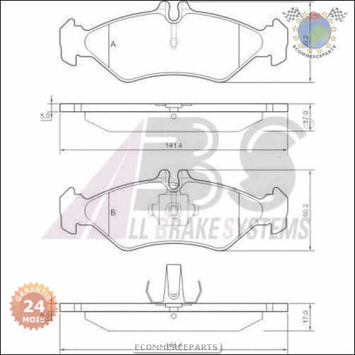 Kit plaquettes de frein Abs arrière MERCEDES SPRINTER 210 208 VW LT 28-46