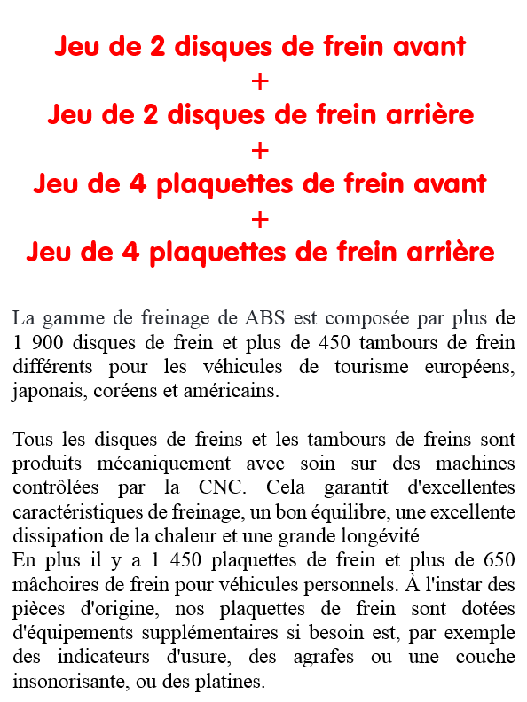 Kit Disques Et Plaquettes De Frein ABS Avant + Arrière Pour Nissan X-Trail CA7